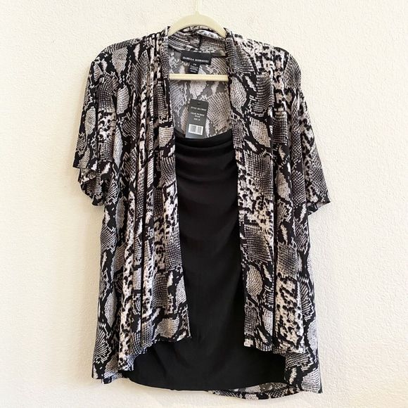 NWT Isabella Rodriguez Top Plus Size 2X Open Front Animal Print Shimmer Stretch - Picture 1 of 9